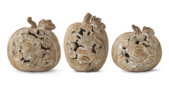 Resin Whitewashed Woodgrain Thanksgiving Cutout Pumpkin, 3 size options