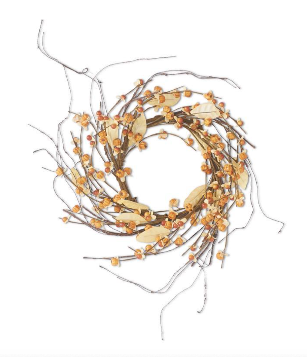 14 Inch Orange Bittersweet w/Orange Mini Pumpkins Candle Ring