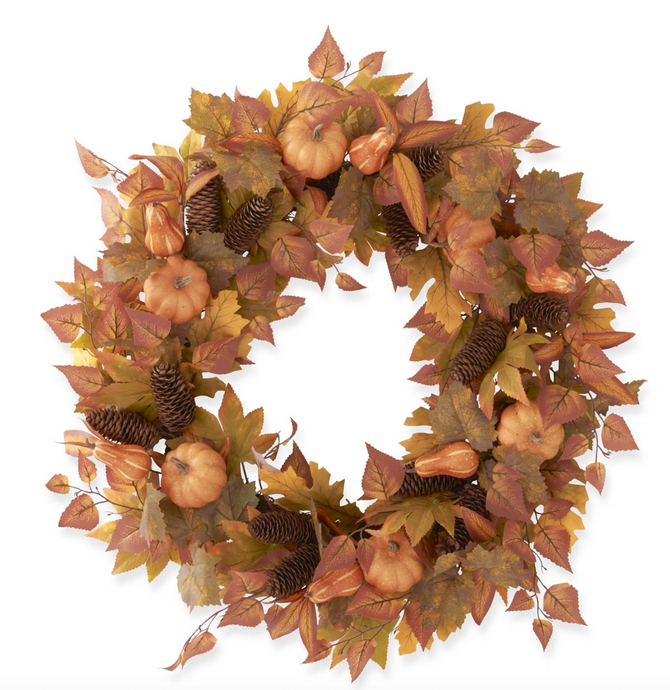 30 Inch Fall Leaves Gourds & Pumpkins Wreath
