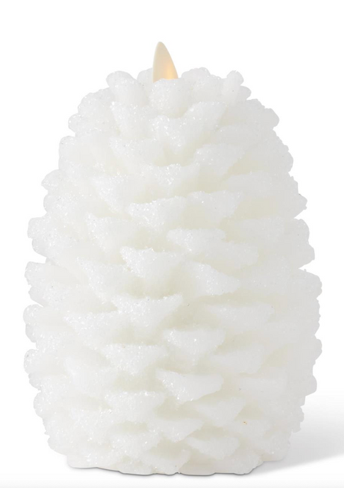 6.5 Inch White Wax Snowy Pinecone Luminara Indoor Candle