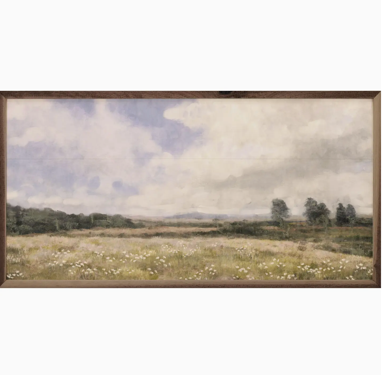 Vintage Landscape  Field By Nina Blue Wood Frame