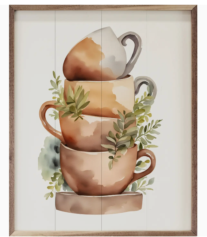 Stack of Four Cups Greenery White Frame