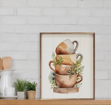 Load image into Gallery viewer, Stack of Four Cups Greenery White Frame