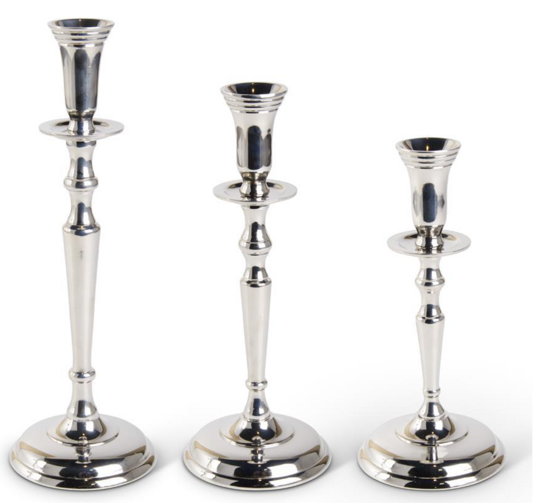 Polished Silver Traditional Taper Candleholder. 3 SIZE OPTIONS