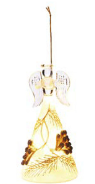 Small Glass Gold Pinecone Glow Angel Ornament
