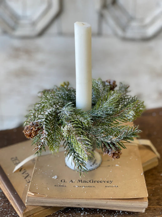 Frosted White Spruce Candle Ring | 8