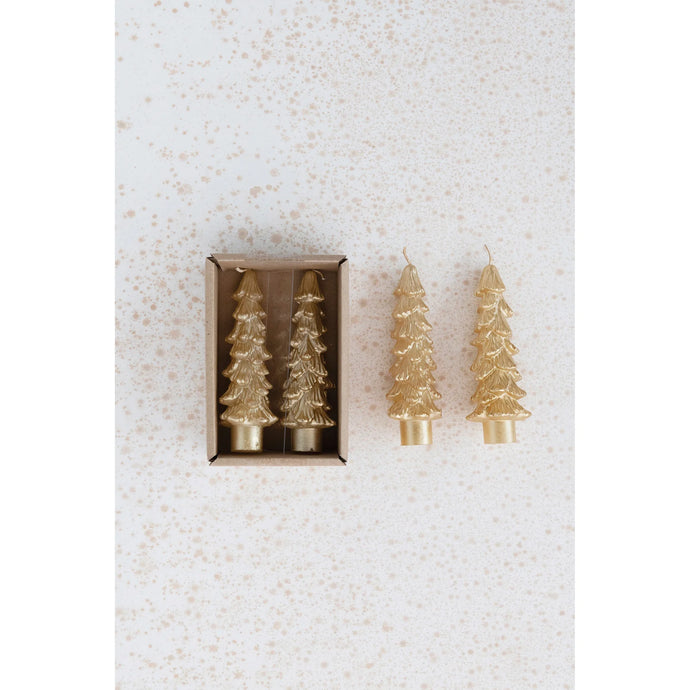 SM GOLD Unscented Tree Shaped Taper Candles in Box, Set of 2