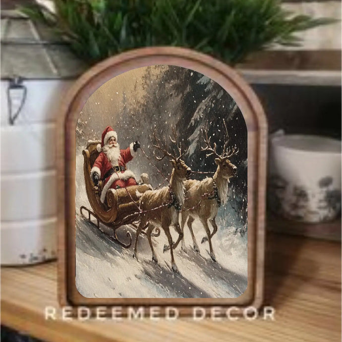 Arch Top Santa Sleigh Framed Art