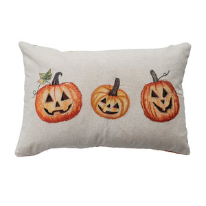 Printed Lumbar Pillow with Jack-O-Lanterns, Embroidery & Corduroy Back