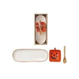 Pumpkin Stoneware Dish w/ platter & Bamboo Spoon