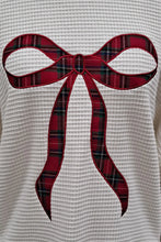 Load image into Gallery viewer, Holiday Plaid Bow Waffle Knit Pullover Top