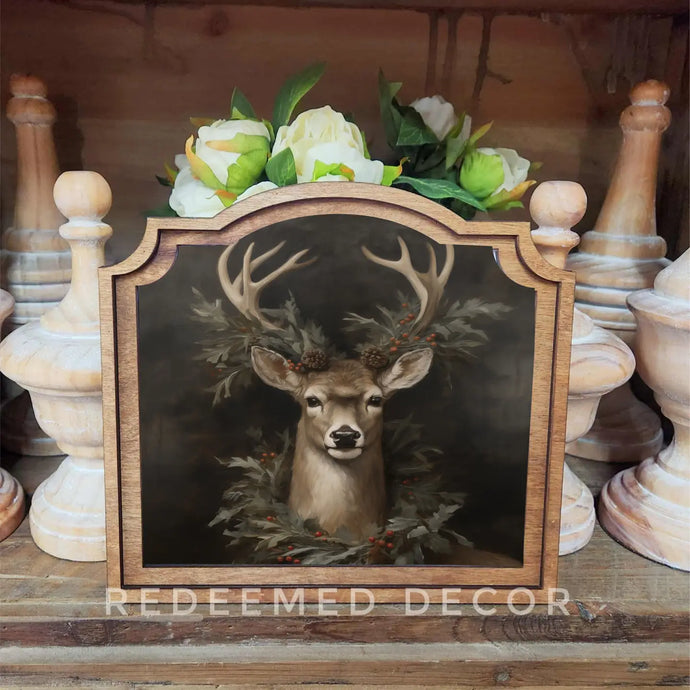 Provincial Wreath Deer Framed Art