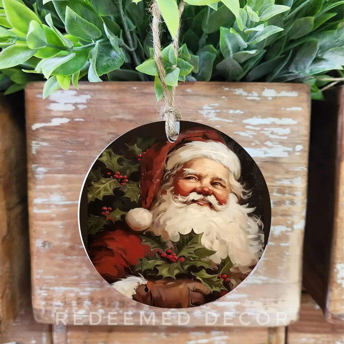 Wood Ornament Vintage Santa