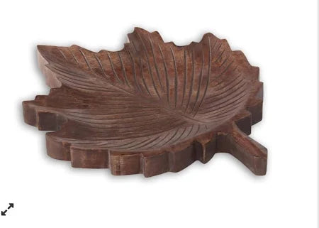 11 Inch Wood Carved Leaf Tray