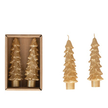 Load image into Gallery viewer, SM GOLD Unscented Tree Shaped Taper Candles in Box, Set of 2