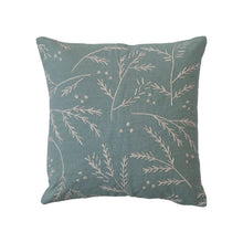 Load image into Gallery viewer, 20" Square Cotton Slub Pillow w/ Floral Embroidery, Mint Color &amp; White