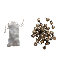 Load image into Gallery viewer, 1"H Embossed Mercury Glass Ornaments in Muslin Bag, Antique Gold Finish