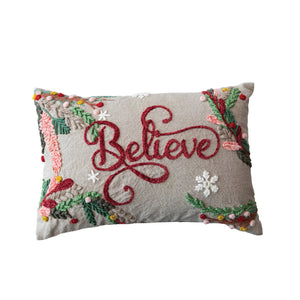 Lumbar Pillow w/ Snowflakes & Foliage "Believe"