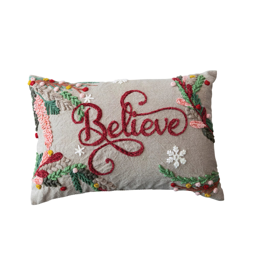 Lumbar Pillow w/ Snowflakes & Foliage 