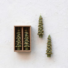 Load image into Gallery viewer, SM Unscented Tree Shaped Taper Candles w/ Gold Tips in Box