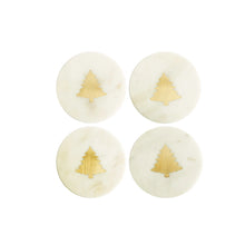 Load image into Gallery viewer, Marble Coasters w/ Brass Tree Inlay, White, Set of 4