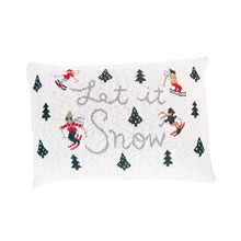 Load image into Gallery viewer, Cotton Knit Lumbar Pillow w/ Trees &amp; Skiers