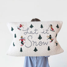 Load image into Gallery viewer, Cotton Knit Lumbar Pillow w/ Trees &amp; Skiers