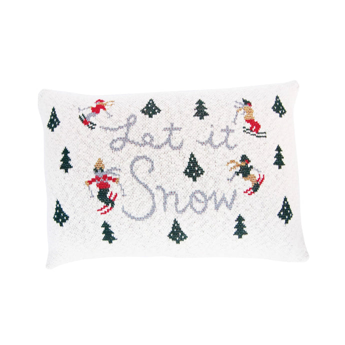 Cotton Knit Lumbar Pillow w/ Trees & Skiers