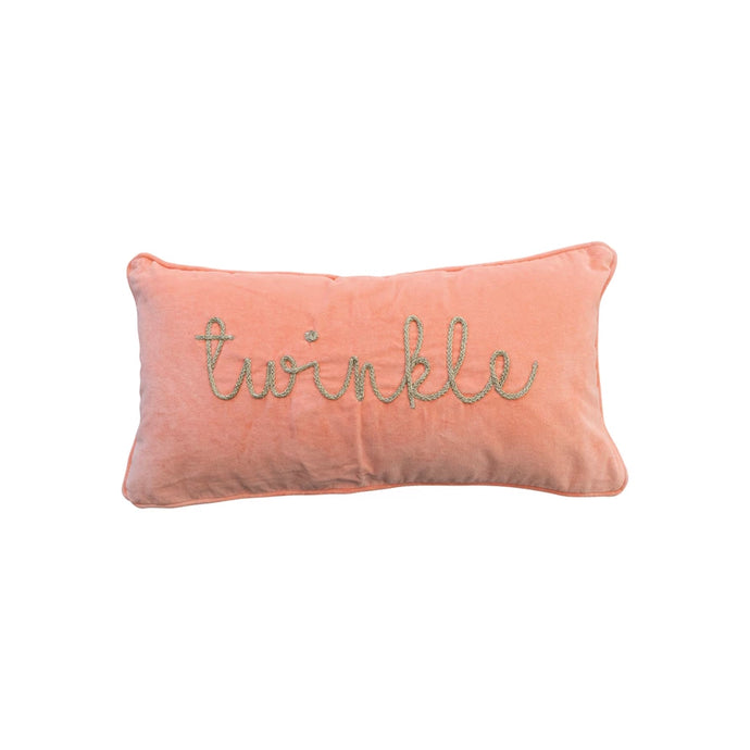 Cotton Velvet Lumbar Pillow w/ Metallic Gold Thread Embroidered