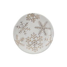 Load image into Gallery viewer, Stoneware Plate w/ Gold Electroplated Snowflakes, White
