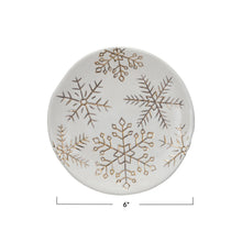 Load image into Gallery viewer, Stoneware Plate w/ Gold Electroplated Snowflakes, White
