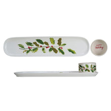Load image into Gallery viewer, Stoneware Platter &amp; Dish w/ Holly Leaves &amp; Berries &quot;Happy Holidays&quot;
