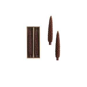 LG Unscented Pinecone Shaped Taper Candles in Box, Brown, Set of 2