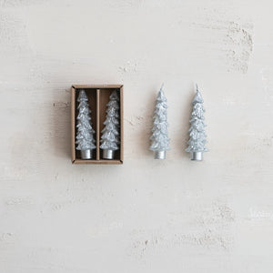 SM SILVER Unscented Tree Shaped Taper Candles in Box, Set of 2