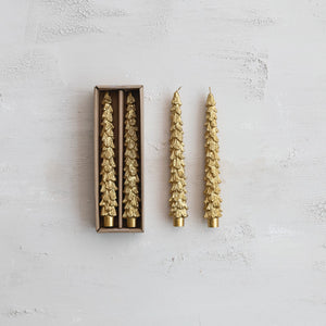 LG GOLD Unscented Tree Shaped Taper Candles in Box, Set of 2