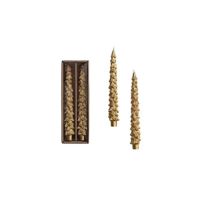 LG GOLD Unscented Tree Shaped Taper Candles in Box, Set of 2