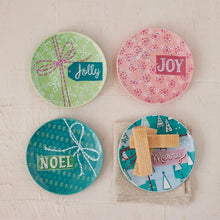 Load image into Gallery viewer, 5&quot; Round Stoneware Plate with Holiday Pattern &amp; Word, 4 Styles