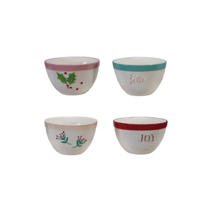 Stoneware Bowl with Holiday Word/Botanicals, 4 Styles