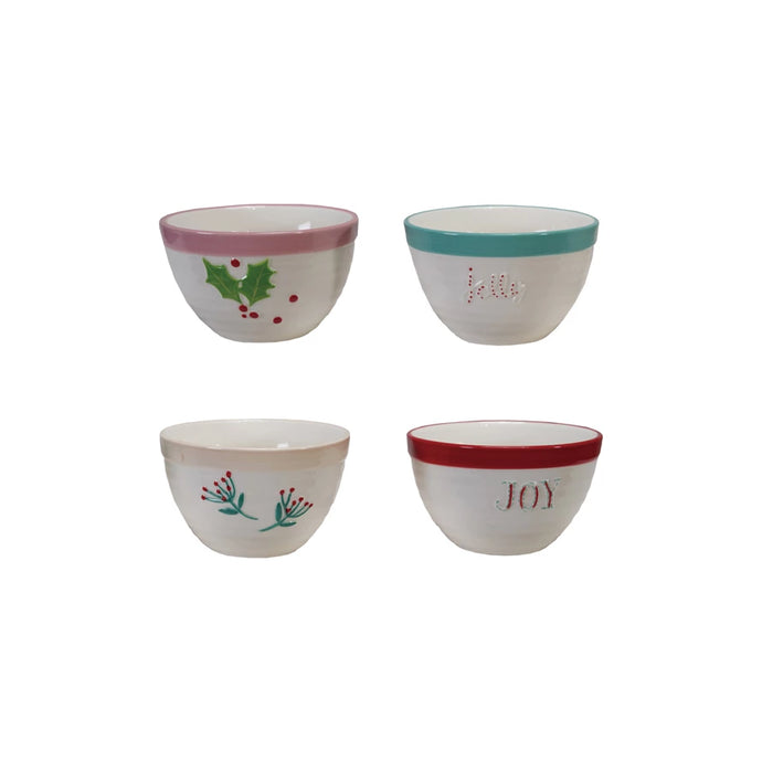 Stoneware Bowl with Holiday Word/Botanicals, 4 Styles