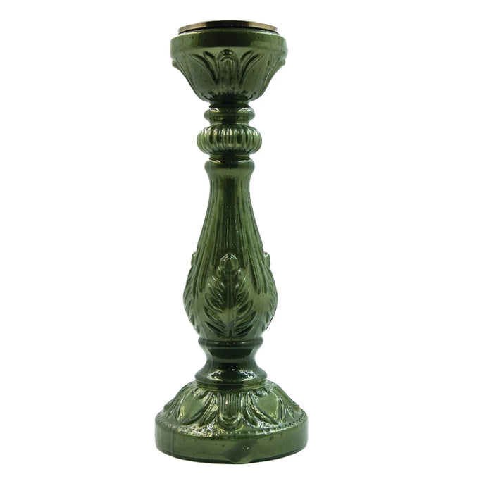 SM Embossed Mercury Glass Candle Holder, Green (Holds 3