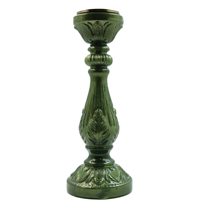 SM Embossed Mercury Glass Candle Holder, Green (Holds 3