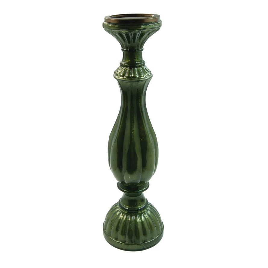 LG Embossed Mercury Glass Candle Holder, Green (Holds 3