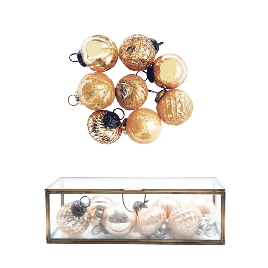 Embossed Mercury Glass Ornaments in Display Box