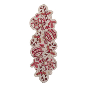Hand-Embroidered Candy Cane Slub Table Runner