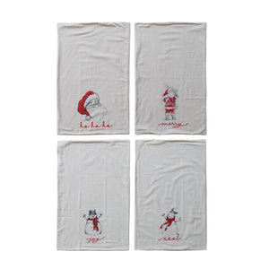 Cotton & Linen Tea Towel with Snowman/Santa Image, 4 Styles