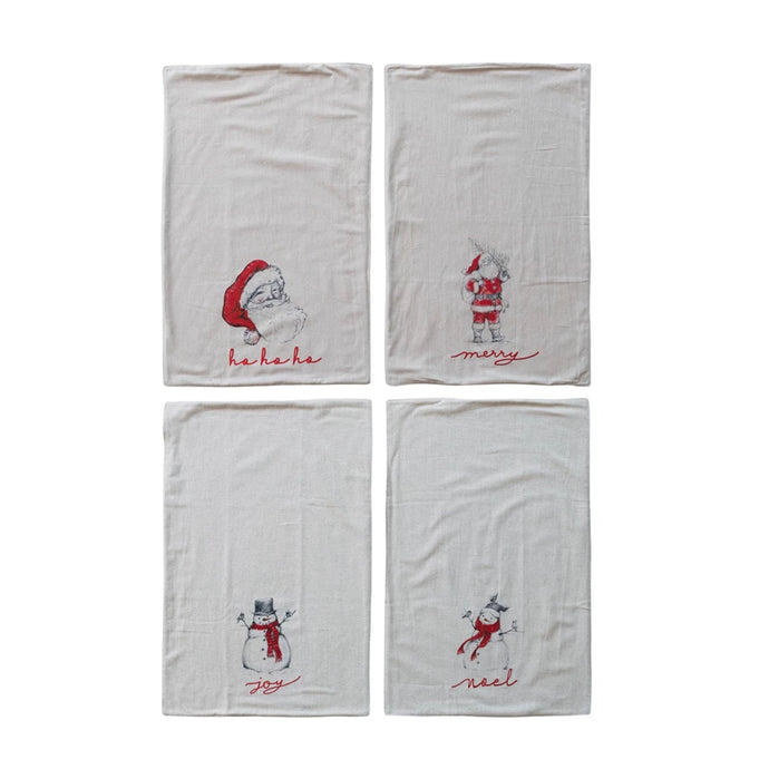 Cotton & Linen Tea Towel with Snowman/Santa Image, 4 Styles