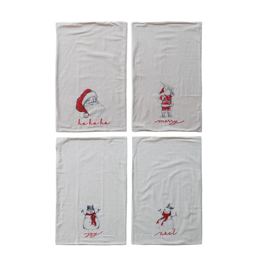 Cotton & Linen Tea Towel with Snowman/Santa Image, 4 Styles