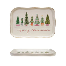 Load image into Gallery viewer, Stoneware Scalloped Platter with Trees &amp; Gold Electroplating