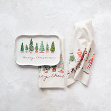 Load image into Gallery viewer, Stoneware Scalloped Platter with Trees &amp; Gold Electroplating