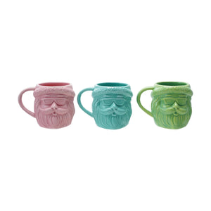 18 oz. Stoneware Santa Head Shaped Mug, 3 Matte Colors